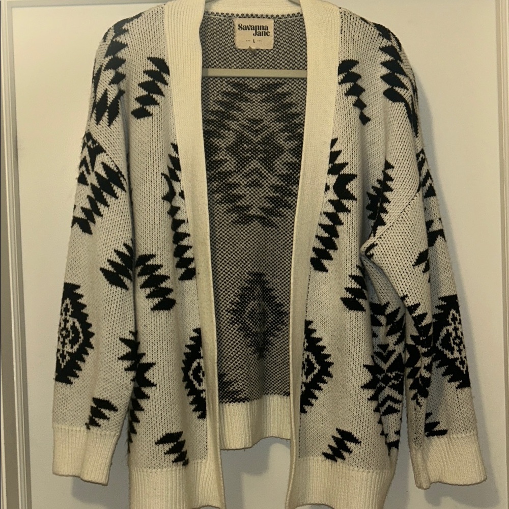Savanna Jane Geometric Black and White Cardigan